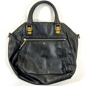 Elliot Lucca Black Leather Hobo Bag Woven Handle Pink Lining Shoulder Purse